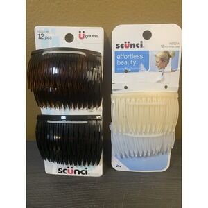 Vtg Y2k Side Hair Comb White Brown Scunci NEW Two 12 Piece Sets
